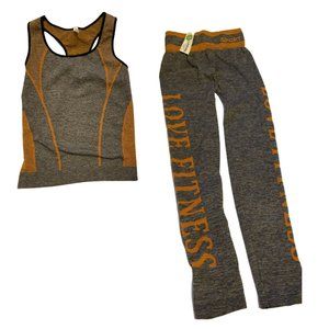 Racerback Top and Leggings One Size Fits Most Gray Orange Love Fitness